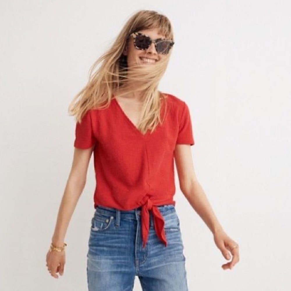 MadewellโTextureย &โThreadโV-NeckโTie-FrontโTopโXXS